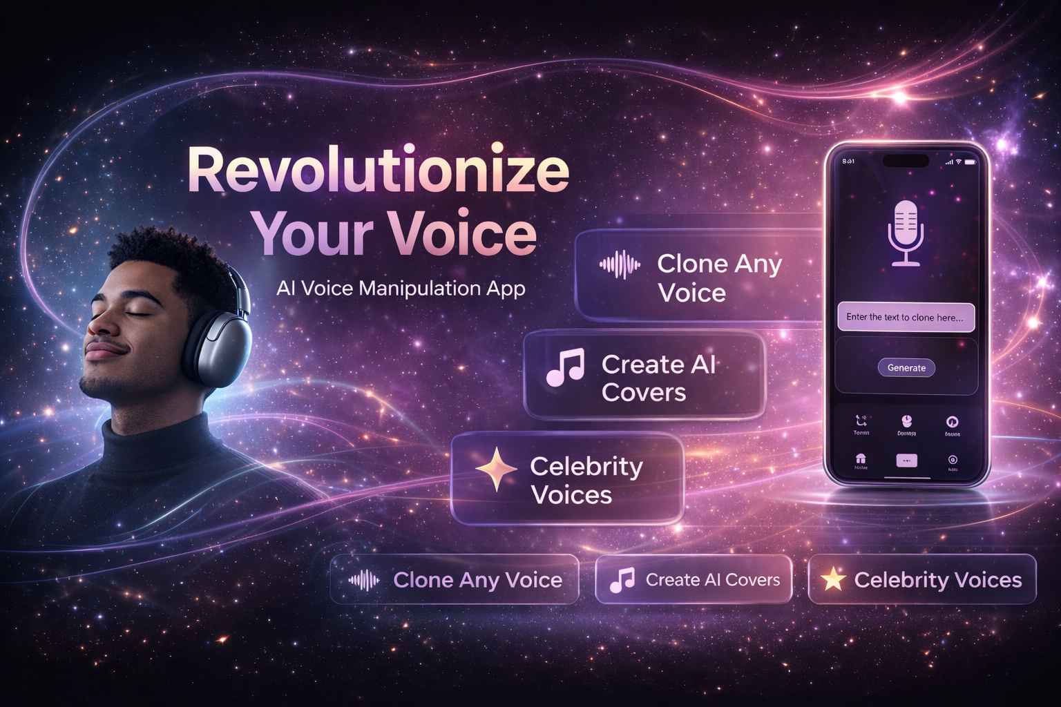 VoClone — AI Voice Cloning — mobile app design by Nuray Betül Altunkaynak